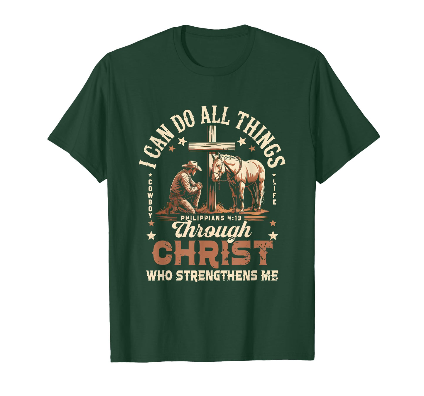 Cowboy Kneeling Cross Scripture Western Bible Verse Jesus T-Shirt