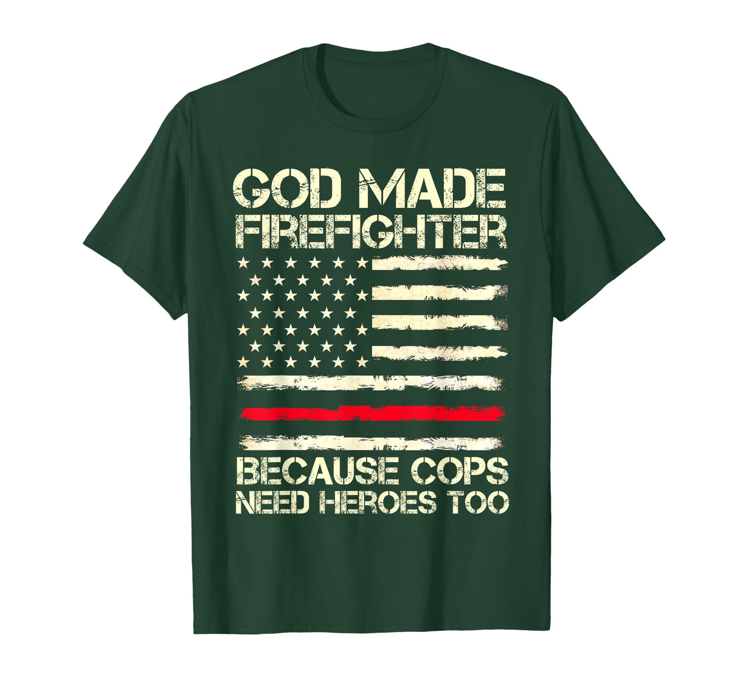 God Made Firefighters Cops USA Flag Funny Fireman Gift Mens T-Shirt