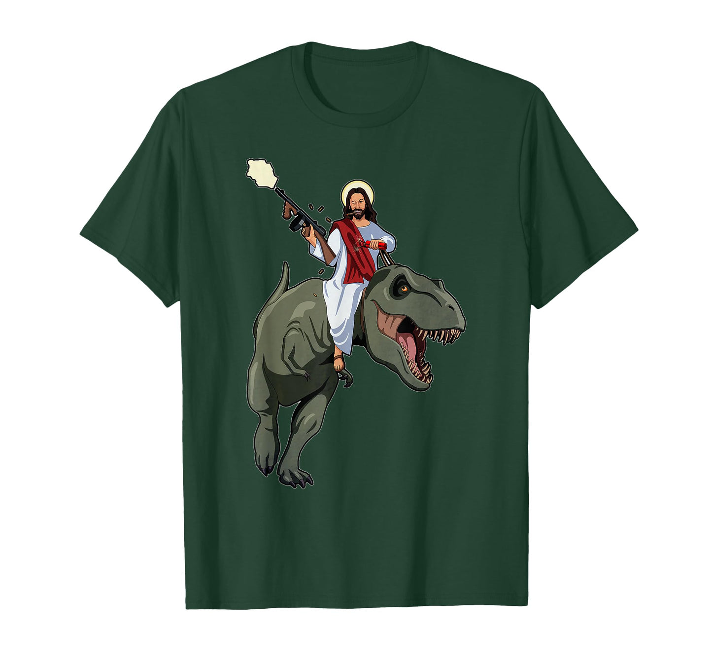 Gun Jesus Riding A T-rex Dinosaur Funny Christian Dino Lover T-Shirt