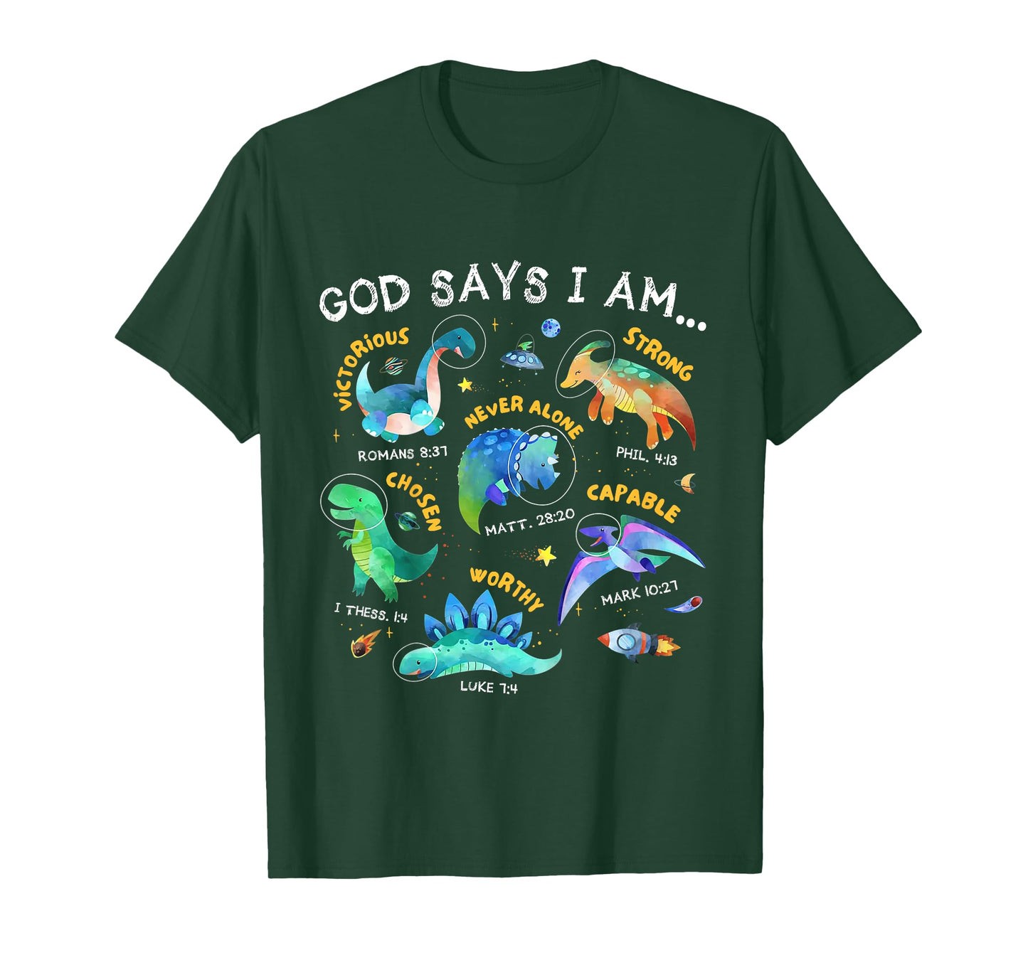 Kids God Says I Am Outer Space Dinosaur Bible Christian Boys T-Shirt