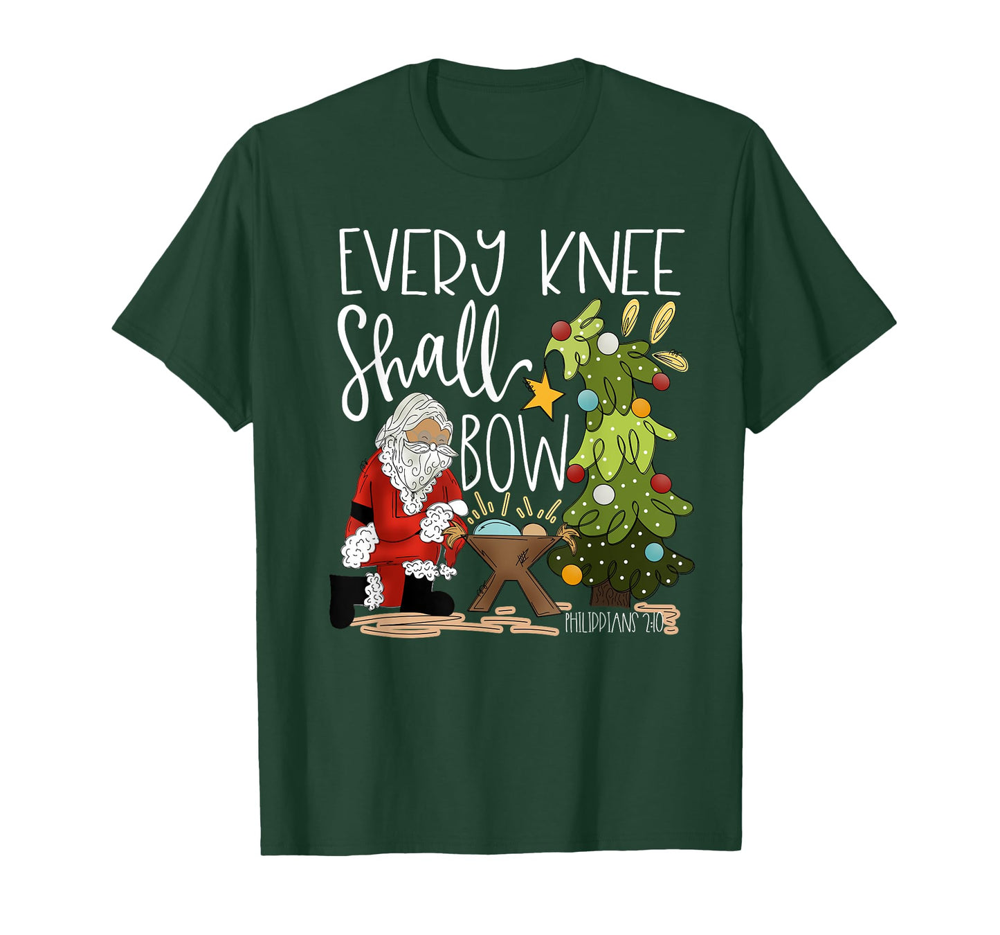 Retro Every Knee Shall Bow Santa Clause Religious Christmas T-Shirt