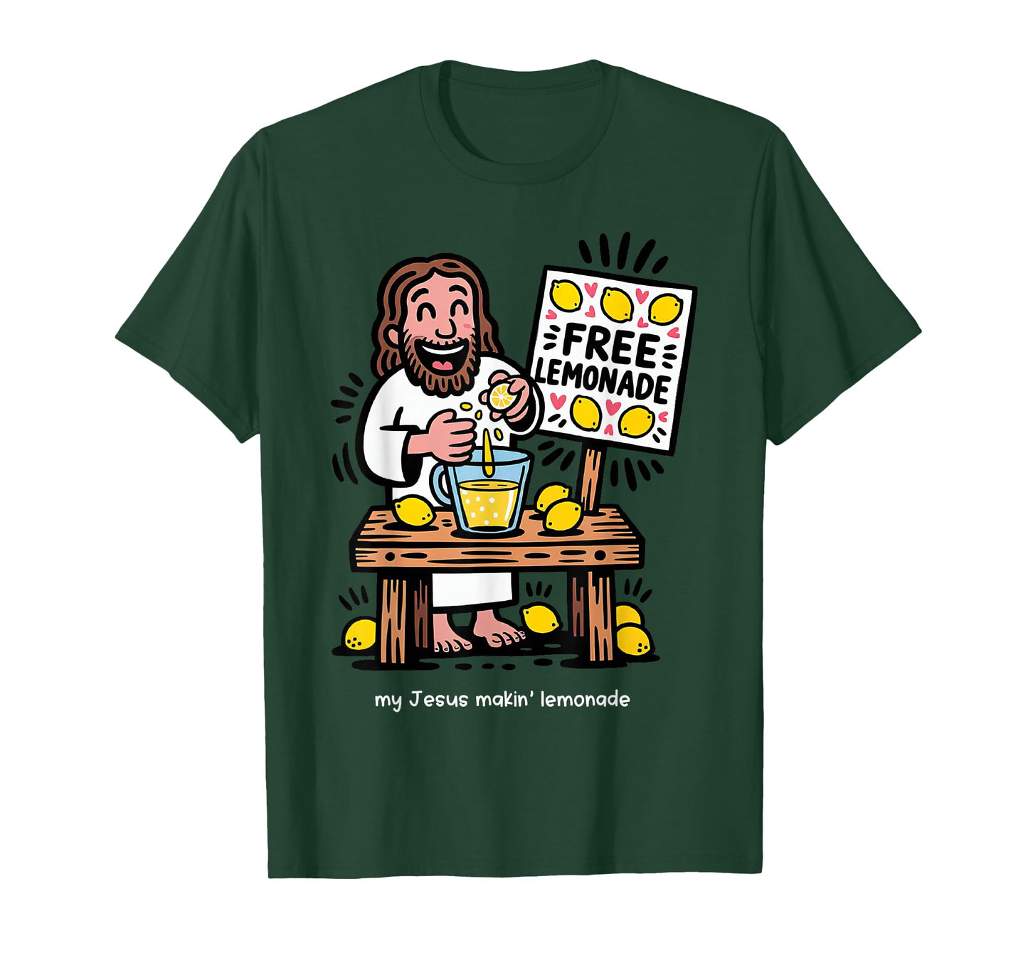 Jesus Making Lemonade Funny Christian Cartoon Doodle T-Shirt