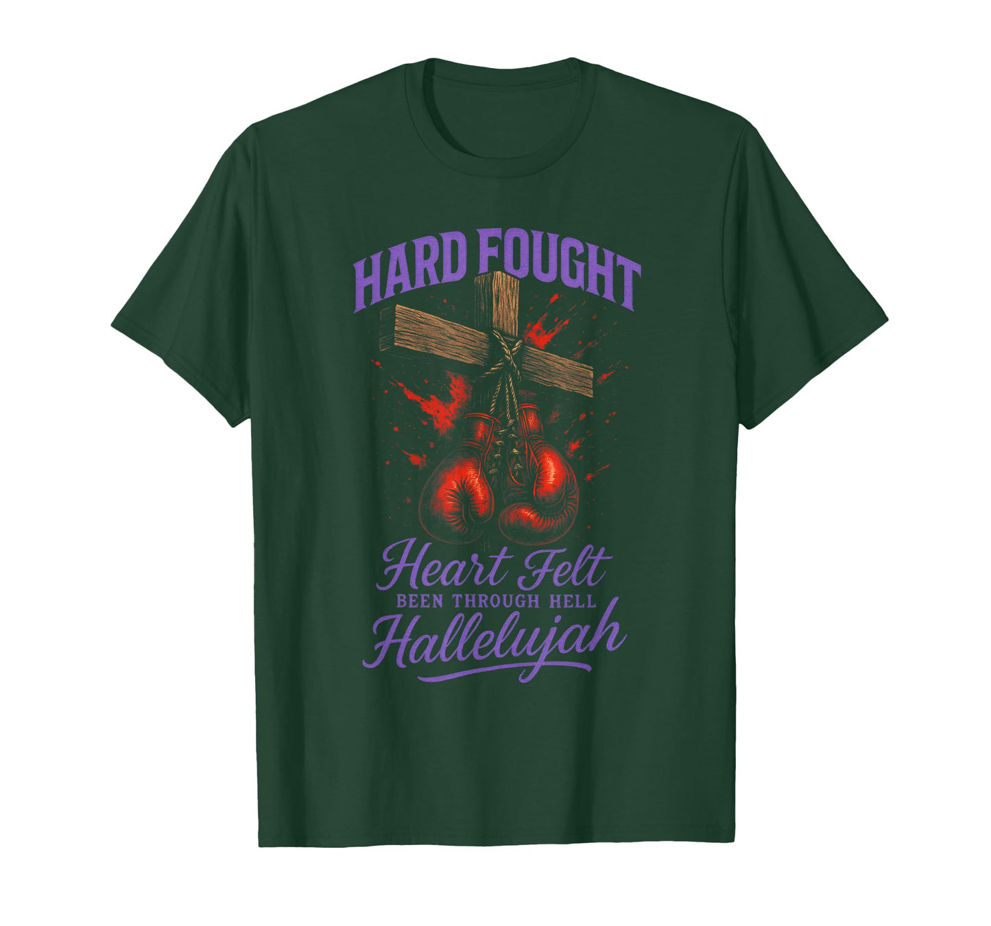 Hard Fought Heart Felt Hallelujah - Christian Boxing Cross T-Shirt