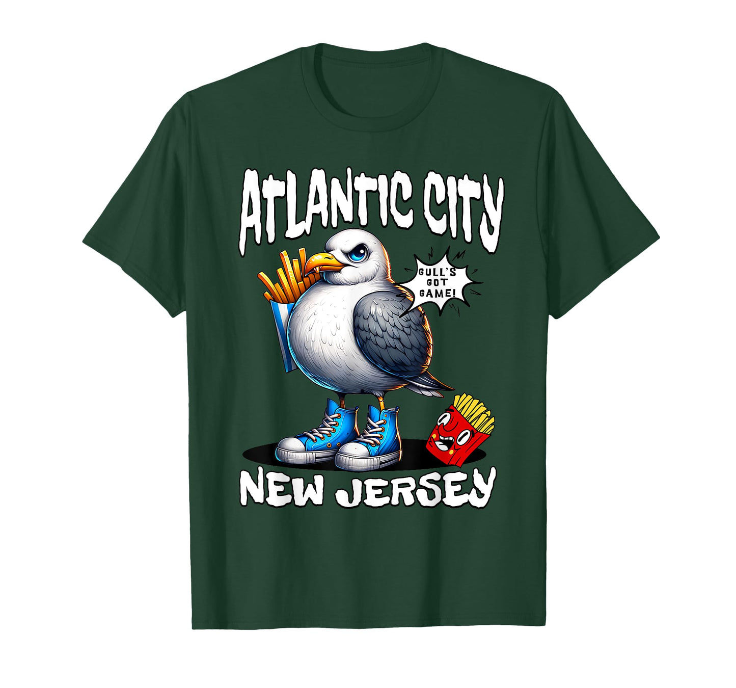 Atlantic City New Jersey Seagull French Fries Funny Souvenir T-Shirt