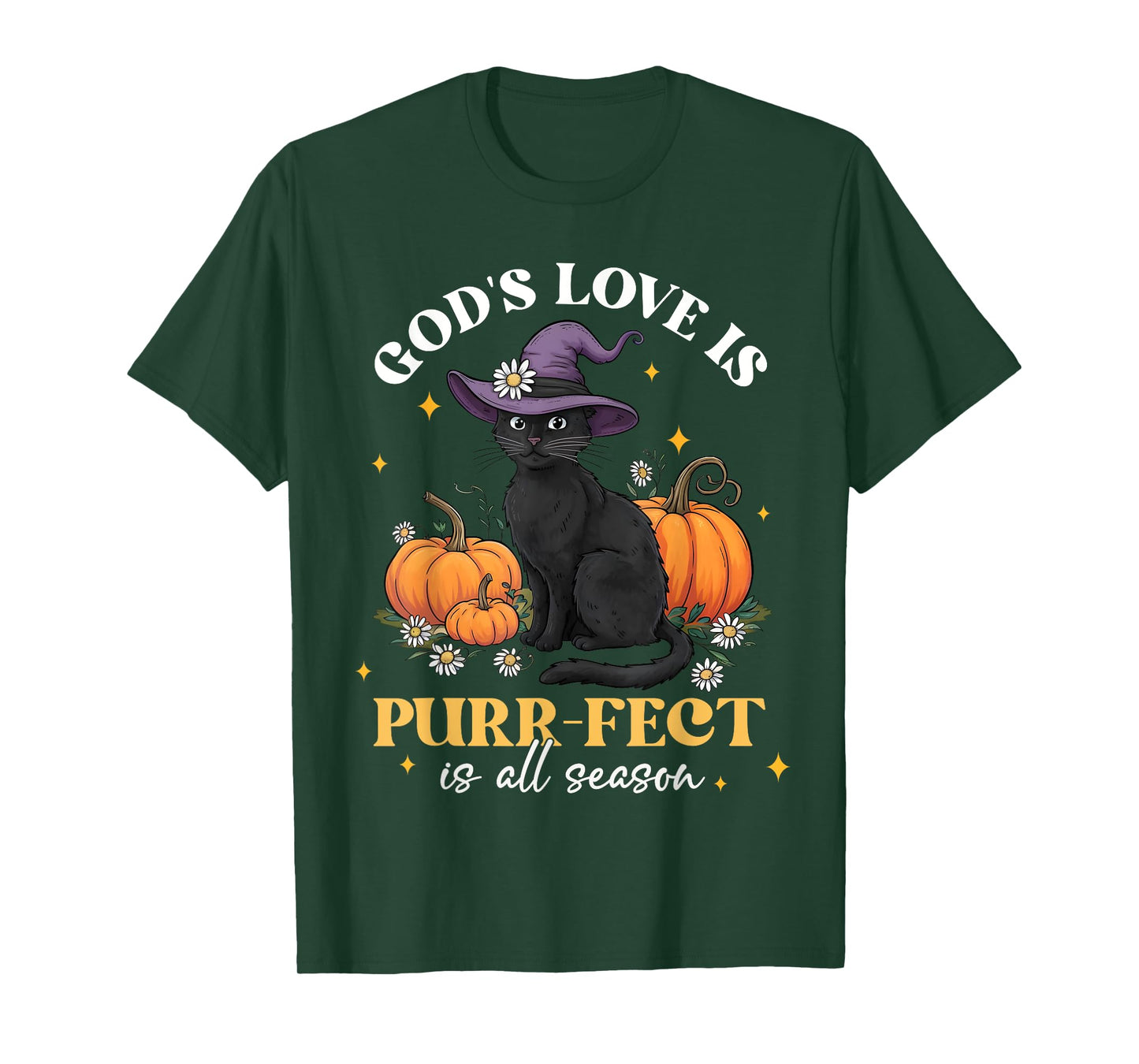 God's Love Is Purr-fect Witch Black Cat Pumpkin Flowers T-Shirt