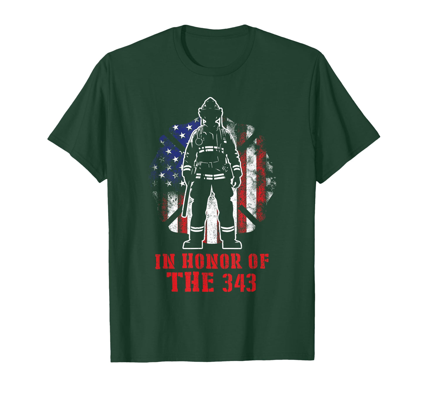 In Honor of The 343 Firefighter Fireman Firefighting Grunge T-Shirt