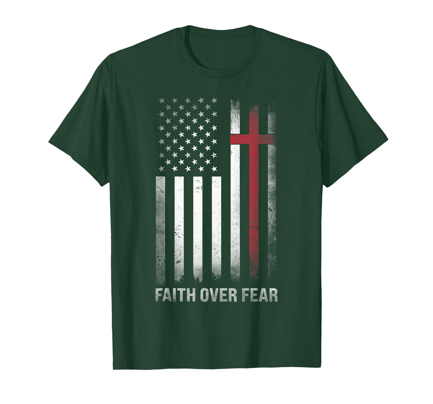 Christian US USA Flag American Christ Faith Over Fear Cross T-Shirt