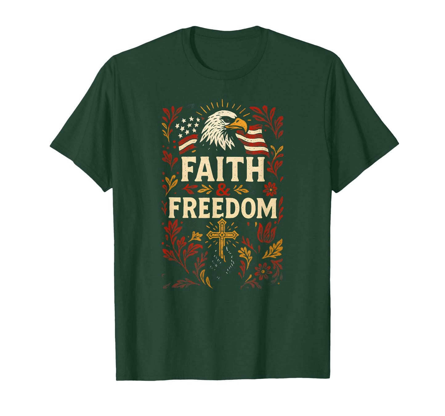 Patriotic Cross Faith Freedom Vintage Mens Christian T-Shirt