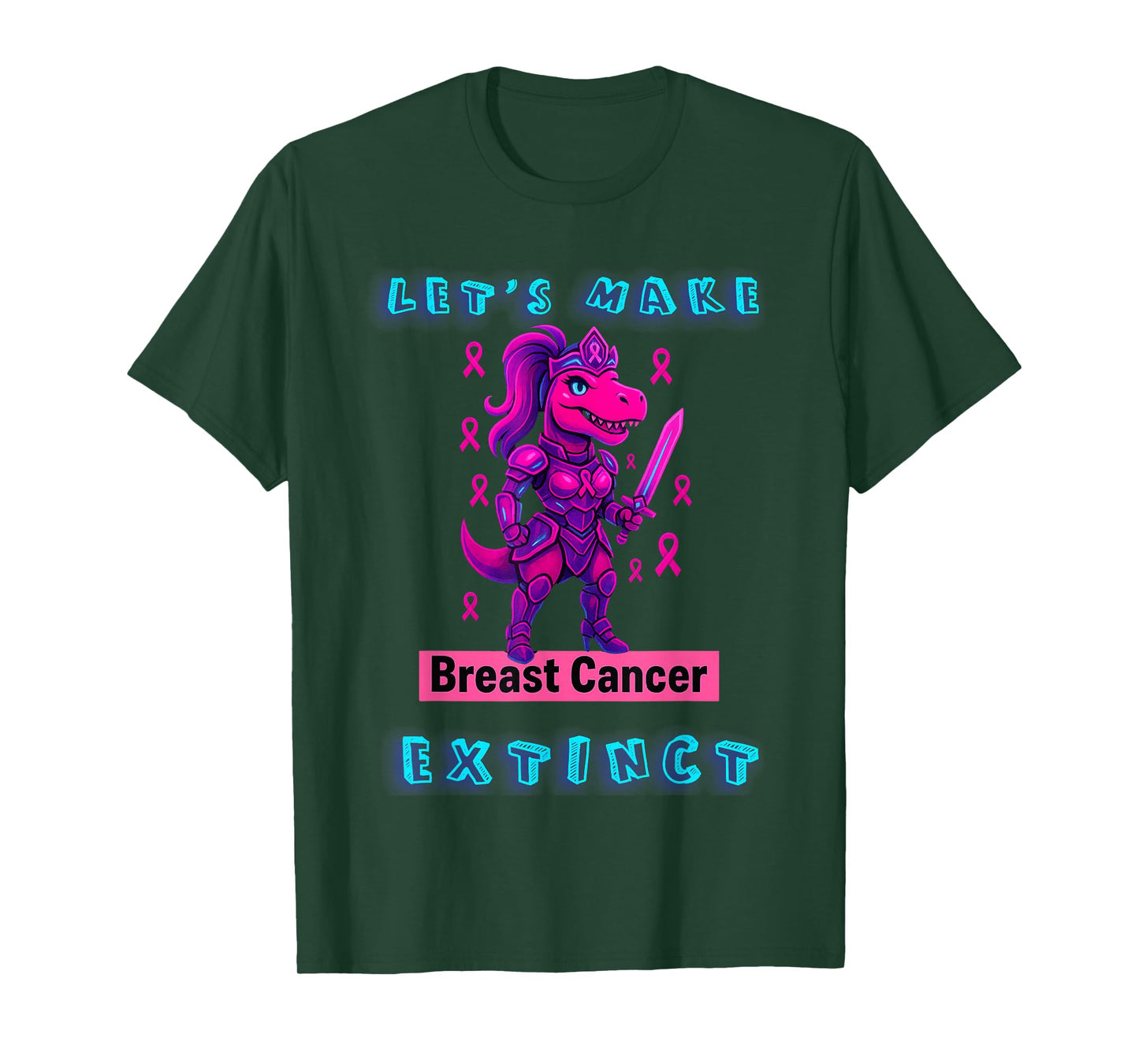 Let's Make Breast Cancer Extinct Pink Ribbon Dinosaur T-Shirt