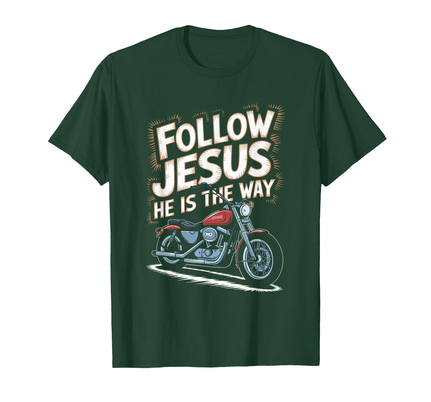 Follow Jesus Motorcycle Faith Design T-Shirt