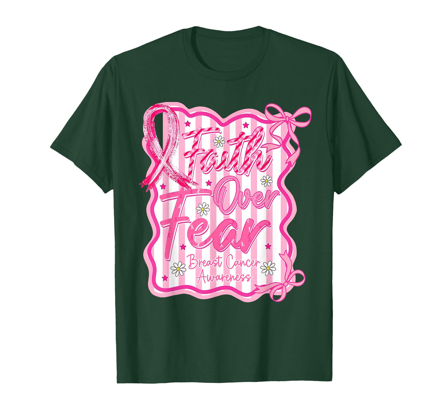 Faith Over Fear Cross Breast Cancer Awareness Christian T-Shirt