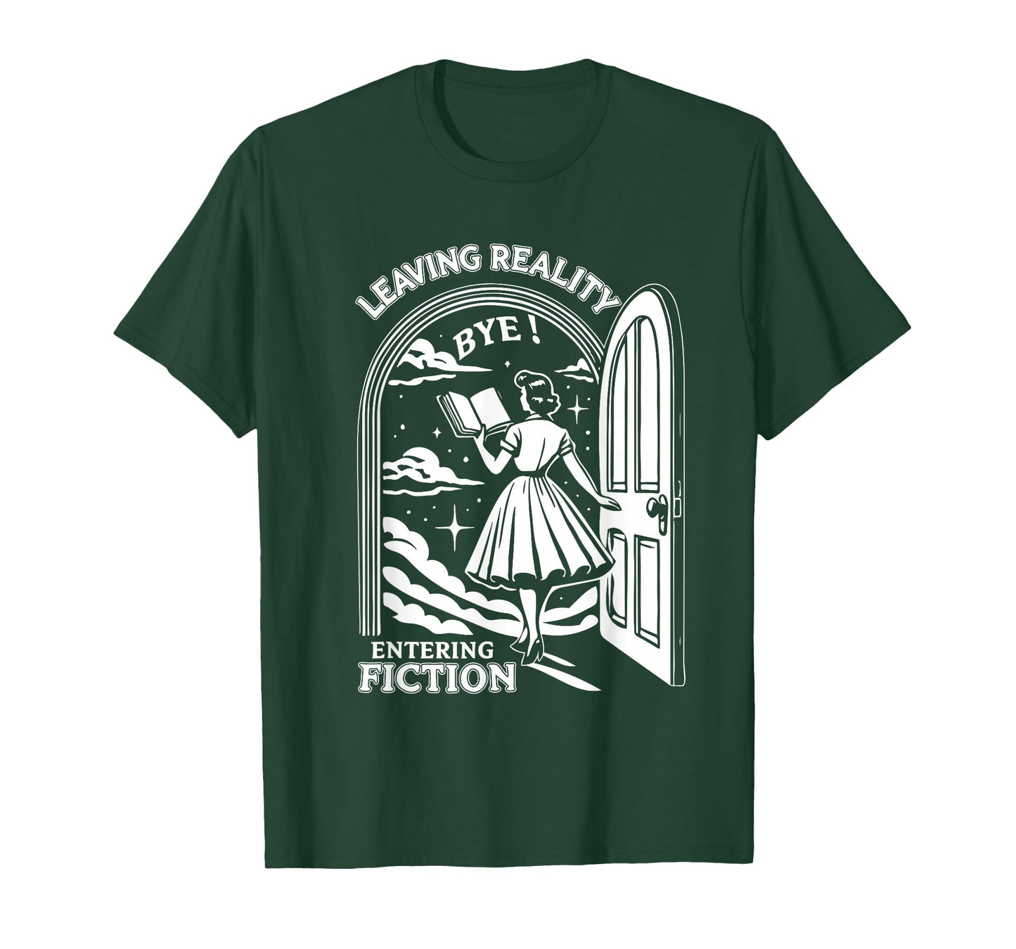 Retro Trendy Bookish Book Lover Reading Quotes Leaving Reality Entering Fiction Funny T-Shirt, Unisex-Adults, Black, Small, Short Sleeve, T-Shirt