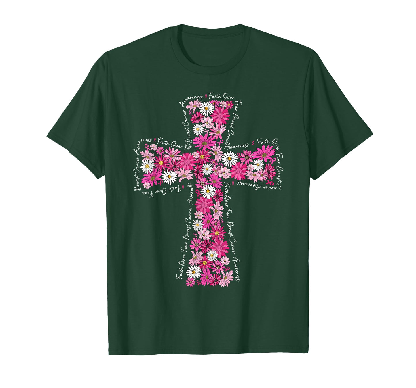 Faith Over Fear Daisy Floral Breast Cancer Awareness T-Shirt
