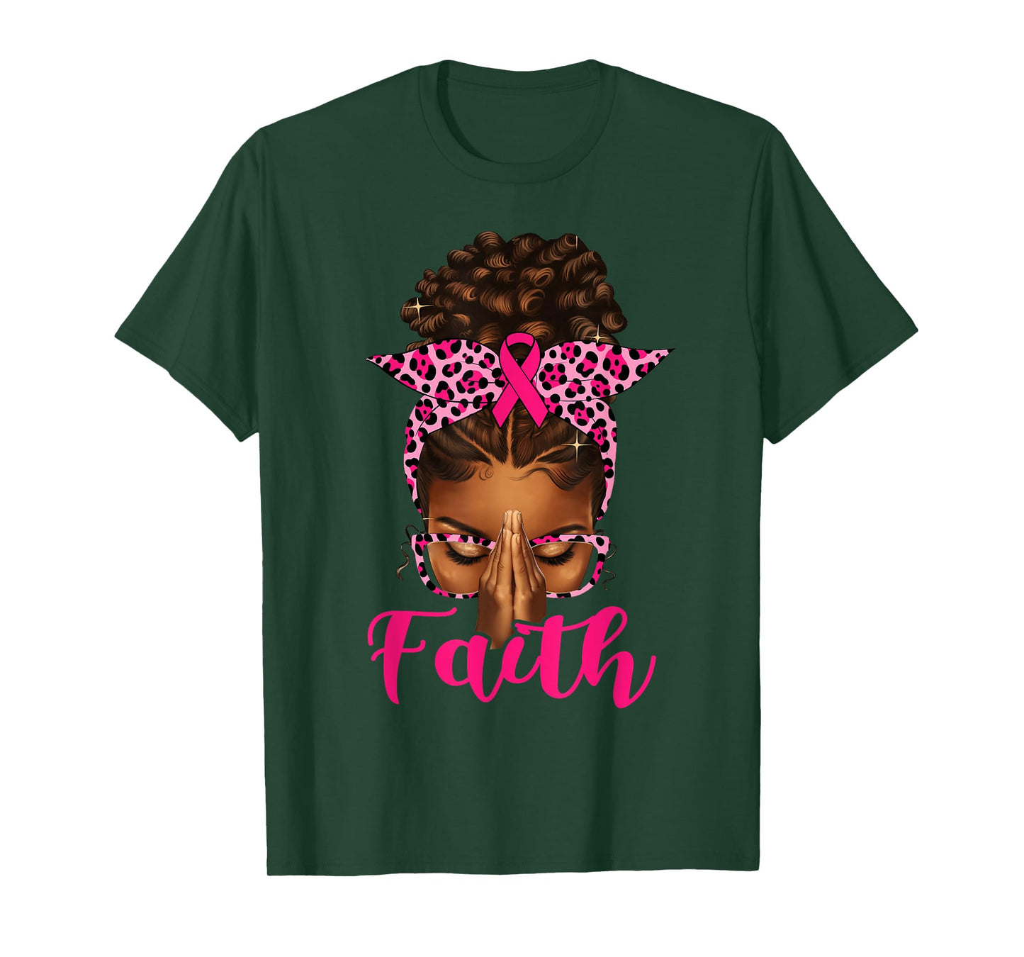 Faith Black Women Afro Christian Breast Cancer Awareness T-Shirt