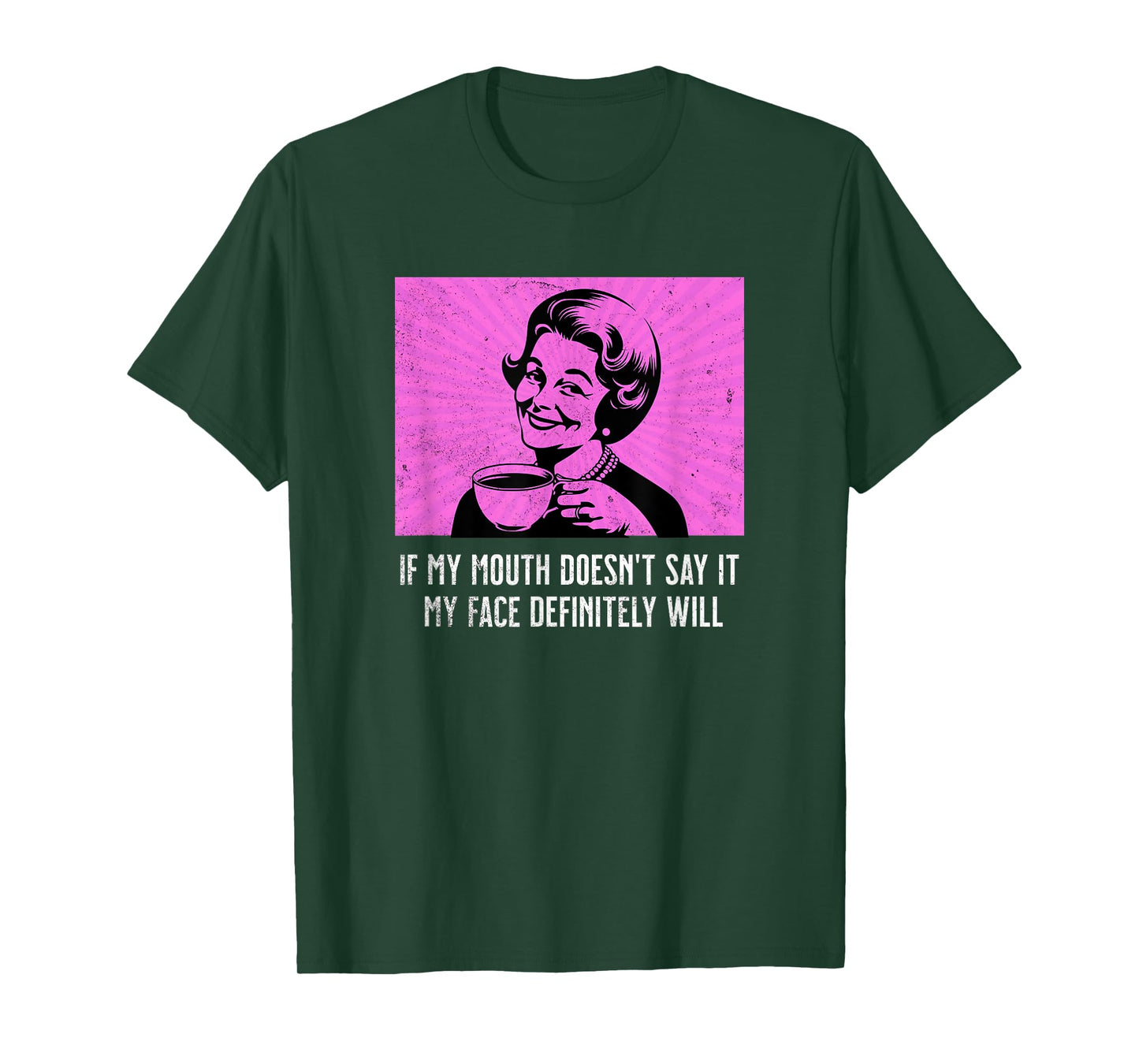Retro Lady Humor Mouth Doesn't Say It Face Will Funny Meme T-Shirt