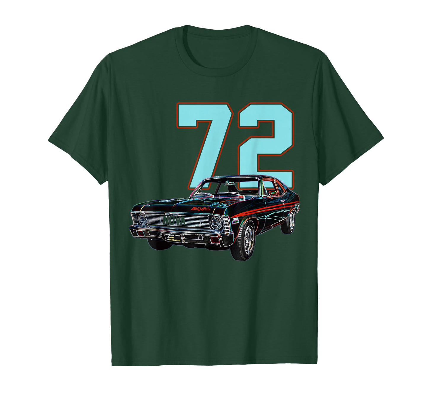 1972 72 Chevys Nova 2 Classic Car Old School Muscle Blue Car T-Shirt