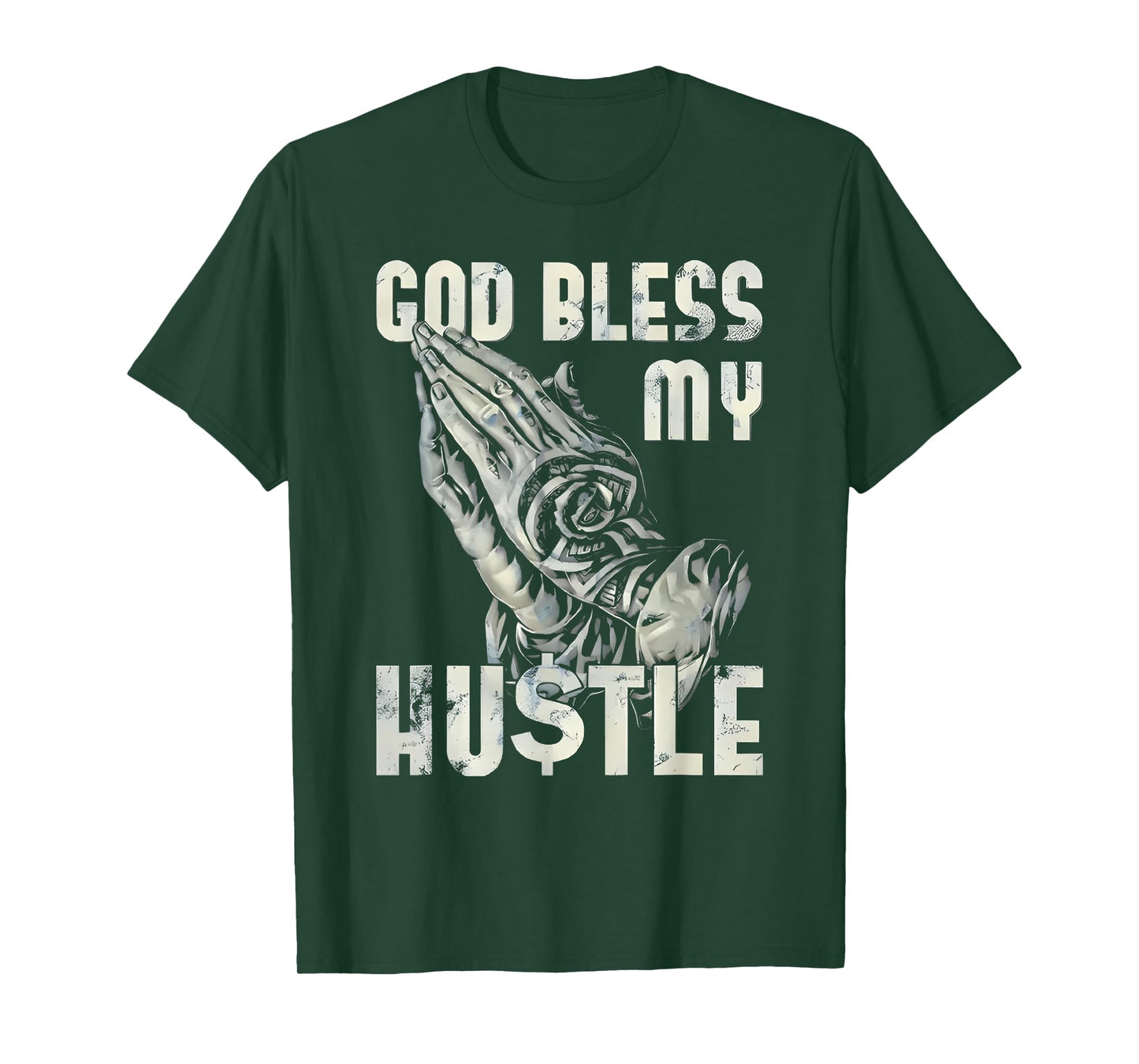 god bless my hustle retro praying hand christian jesus T-Shirt
