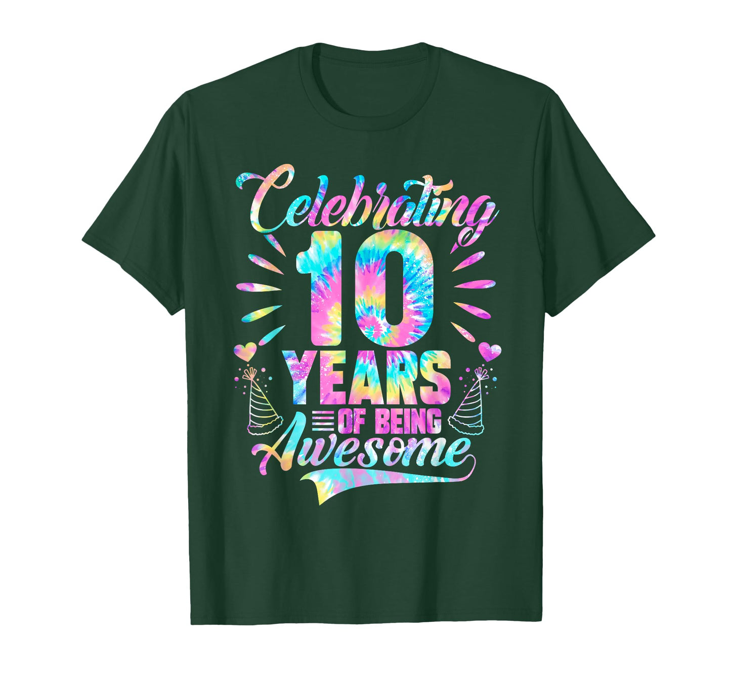 Celebrating 10 Year Of Being Awesome With Tie-dye Graphic T-Shirt