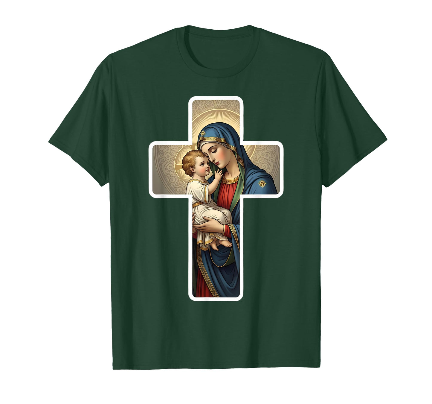 Saint Mary with Baby Jesus Christ Santa Maria Cross Icon T-Shirt