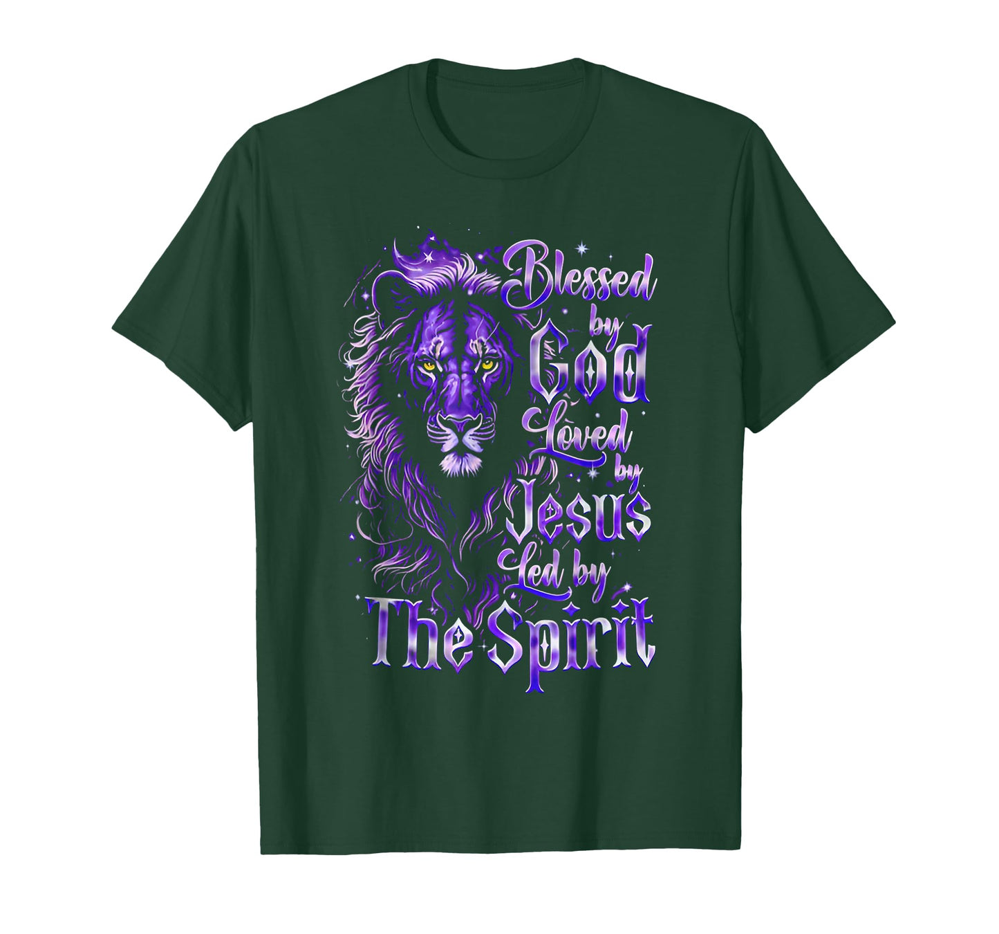 Quote Blessed by God Loved by Jesus Led by The Spirit Lion T-Shirt