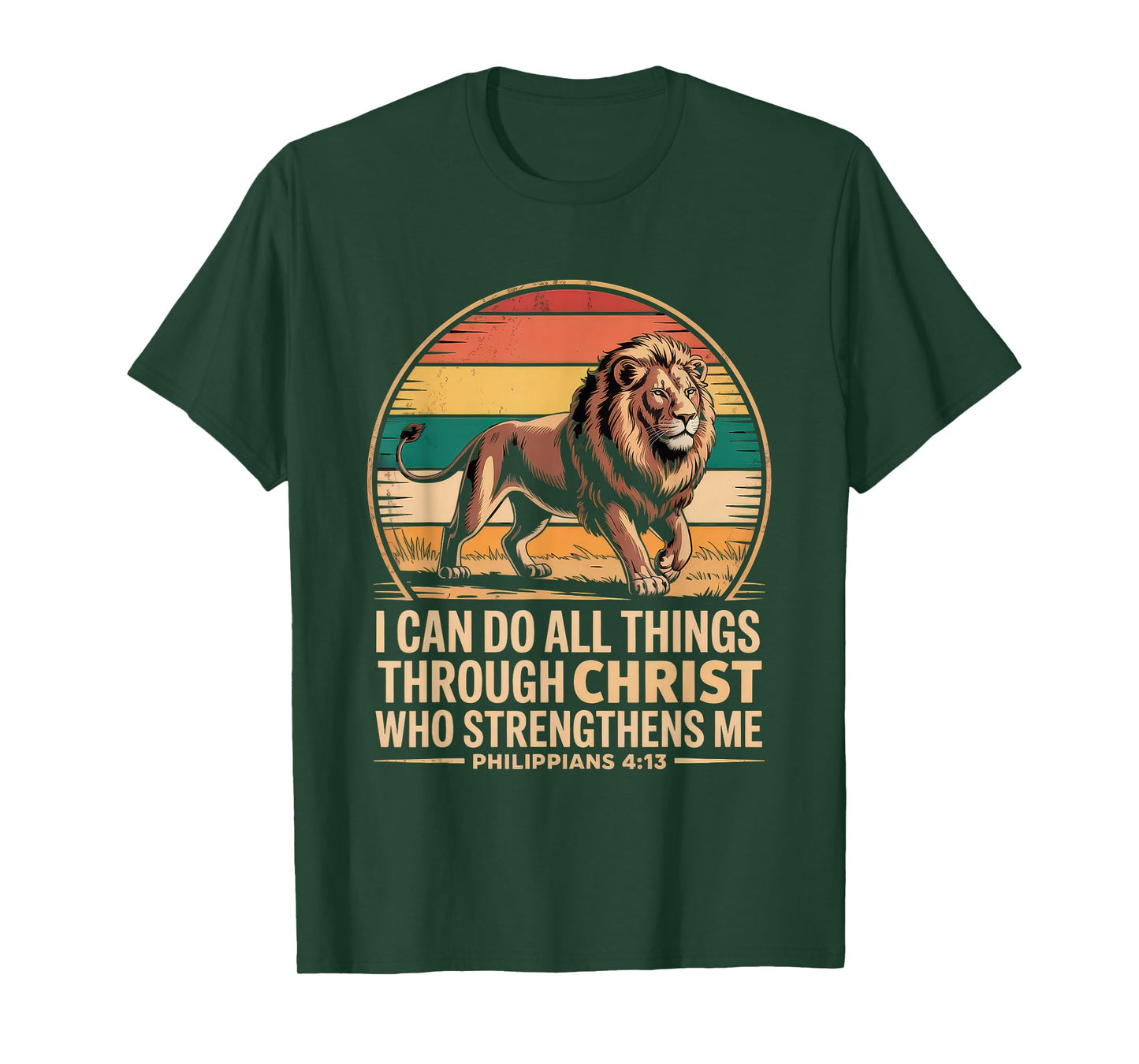 Christian Tshirt Philippians 4:13 Religious Lion Strengthens T-Shirt
