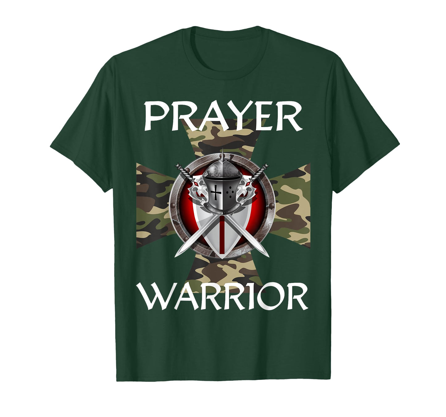 Christian Prayer Warrior Green Camo Cross Religious Messages T-Shirt