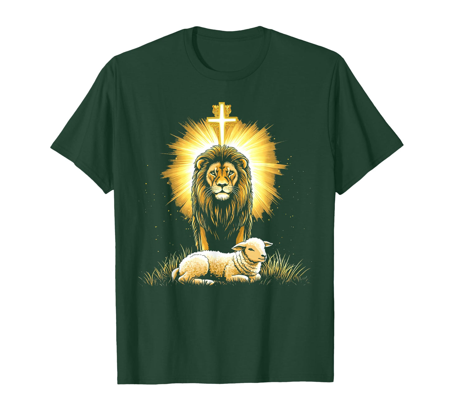 Vintage Lion And Lamb Cross Jesus Religious Faith Christian T-Shirt