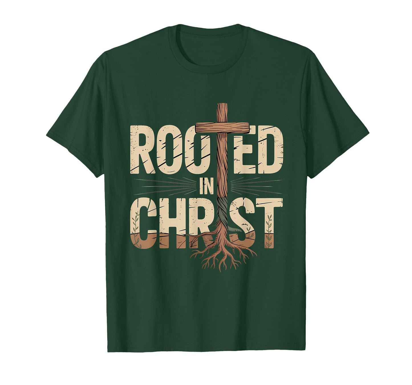 Rooted in Christ Jesus Cross Christian Faith T-Shirt
