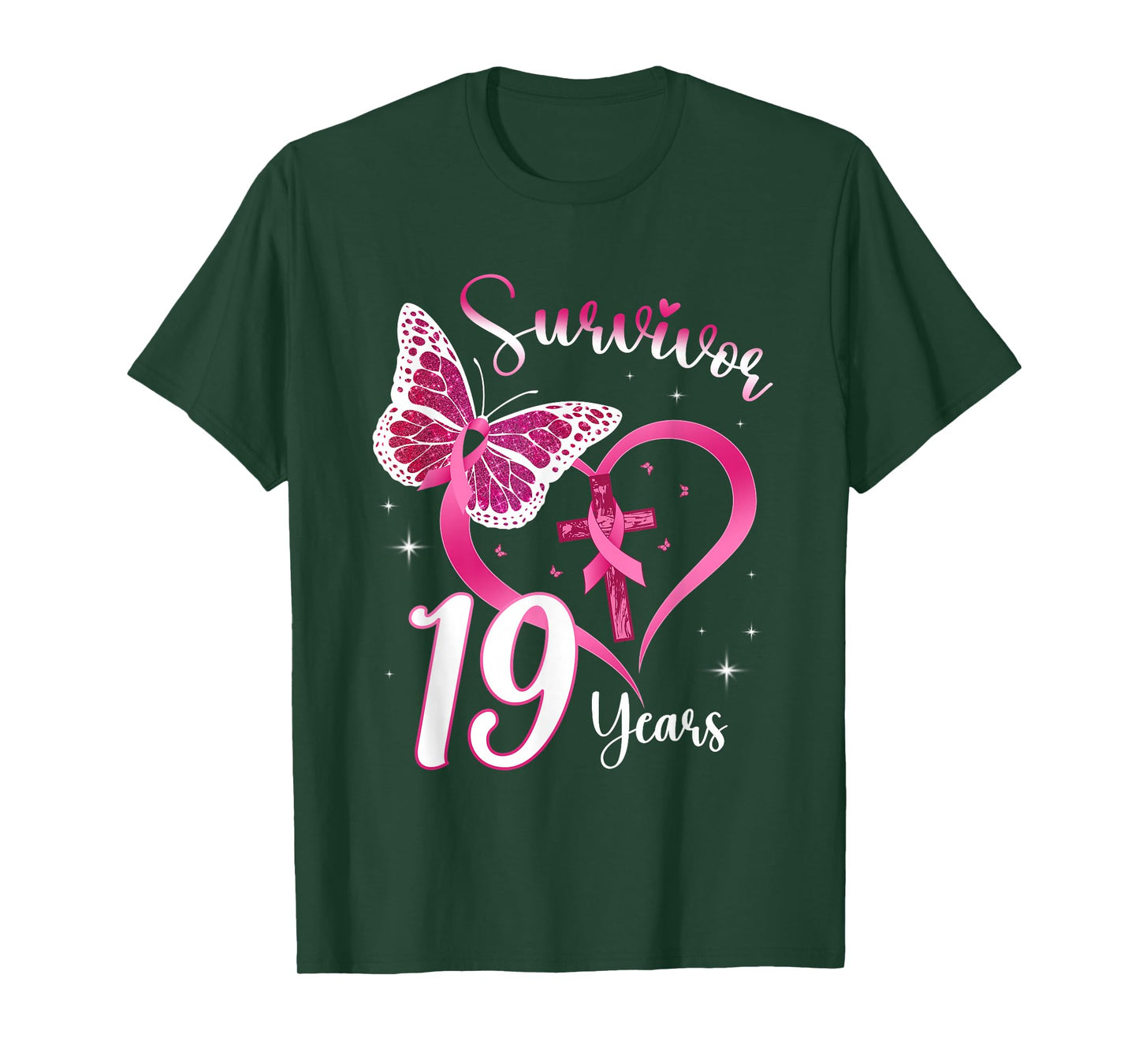 Breast Cancer Survivor Pink Ribbon Butterfly 19 Years Gift T-Shirt