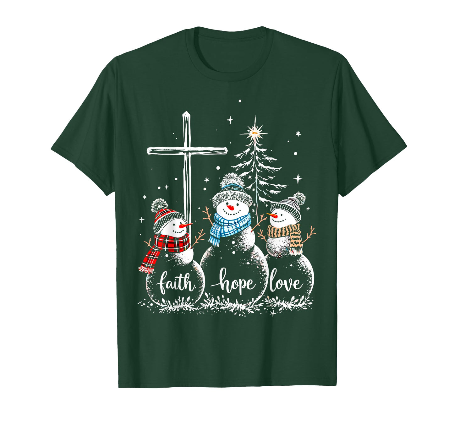 Faith Love Hope Snowmans Christmas Eve Christian Believe Tee T-Shirt
