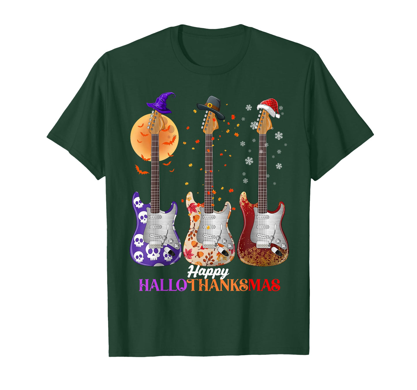 Happy HalloThanksMas Guitar Halloween Thanksgiving Christmas T-Shirt
