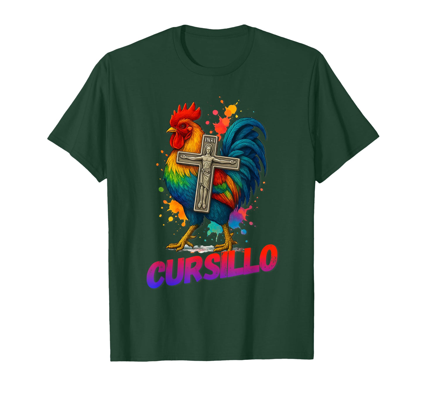 DeColores Cursillo Rainbow Rooster Catholic T-Shirt