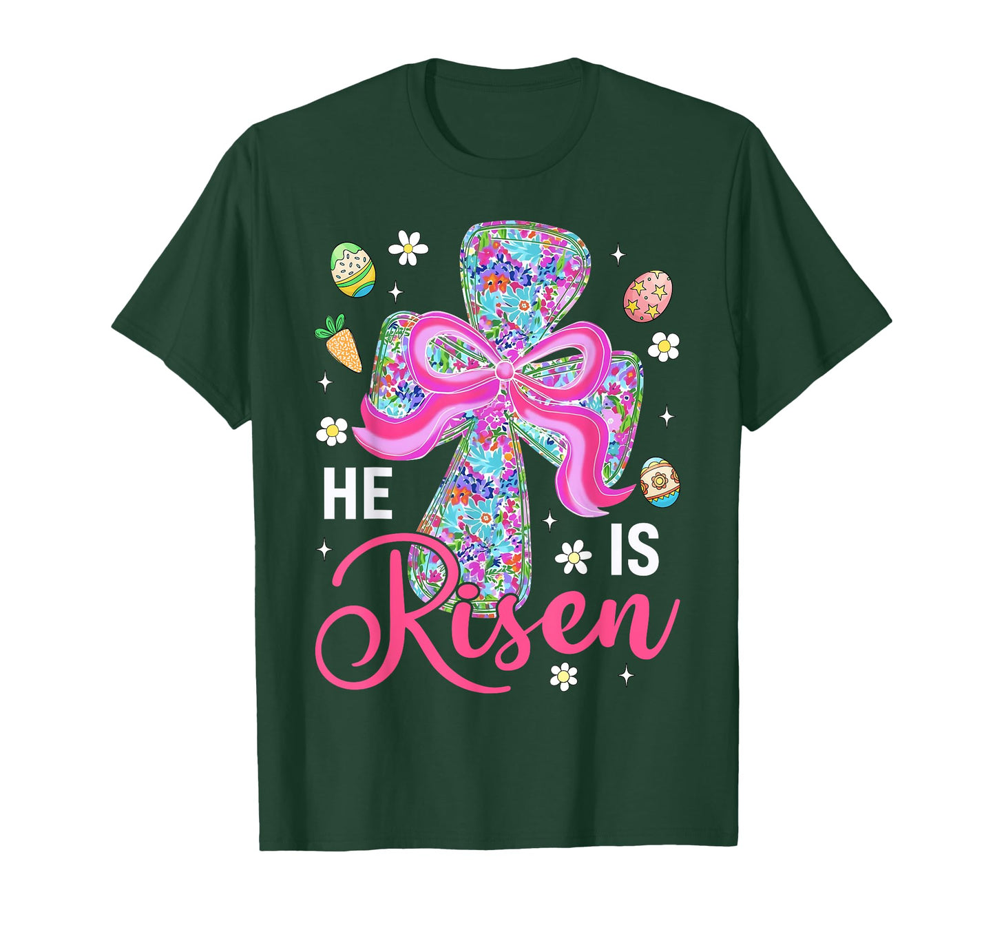 He is Risen Jesus Christian Cross Coquette Bow Easter Bunny T-Shirt