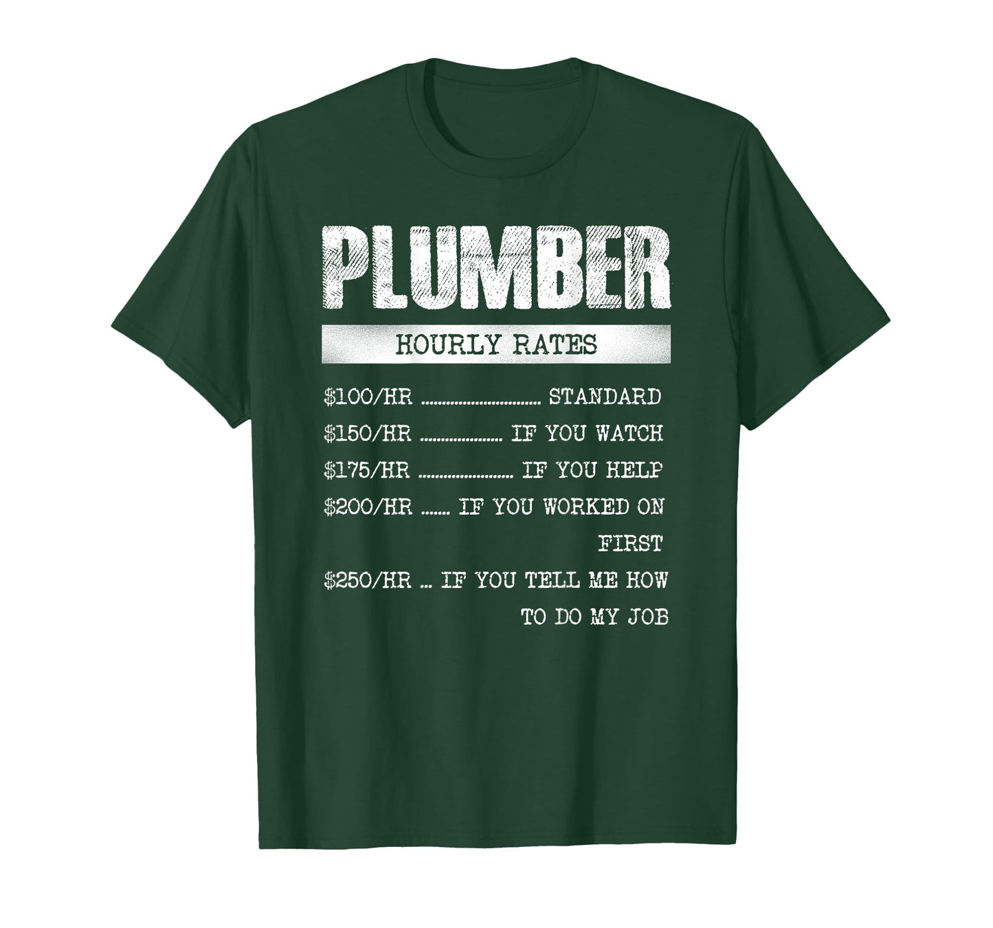 Plumber Hourly Rates Funny Text Design On The Back T-Shirt