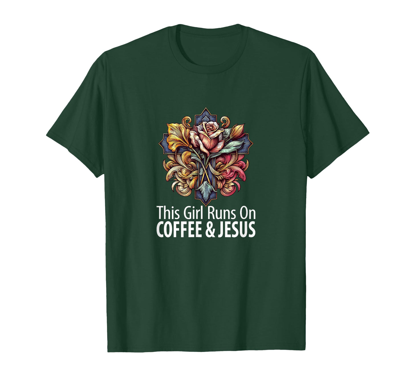 This Girl Runs On Coffee & Jesus - T-Shirt