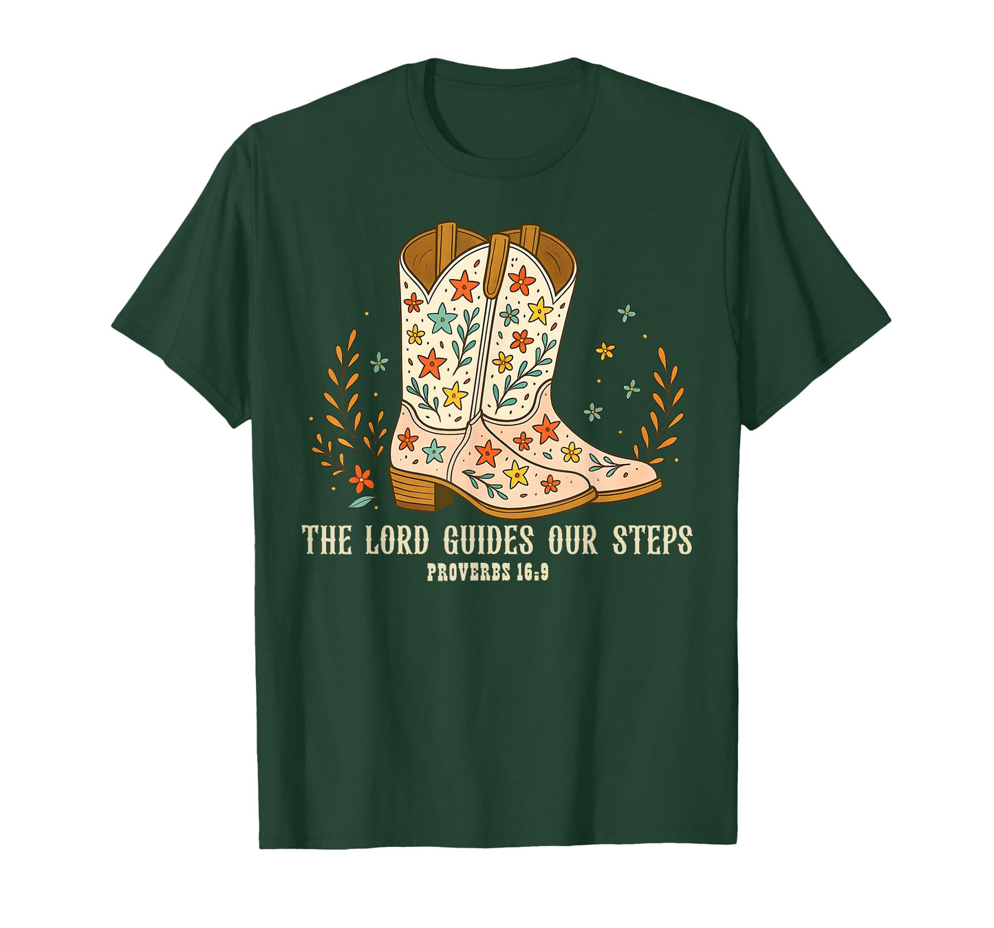 The Lord Guides Our Steps Floral Christian Cowgirl Boots T-Shirt