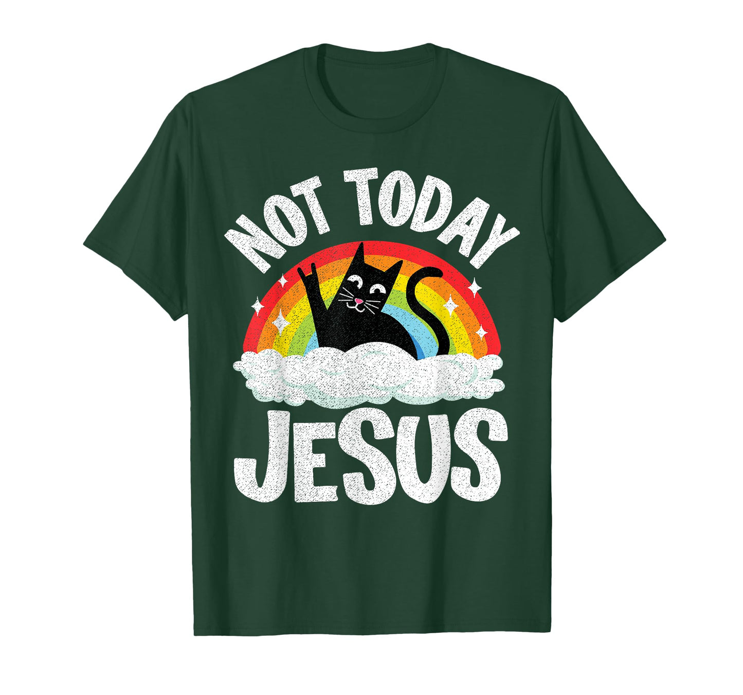 Not Today Jesus Satanic Cat Rainbow Goth Funny Death Metal T-Shirt