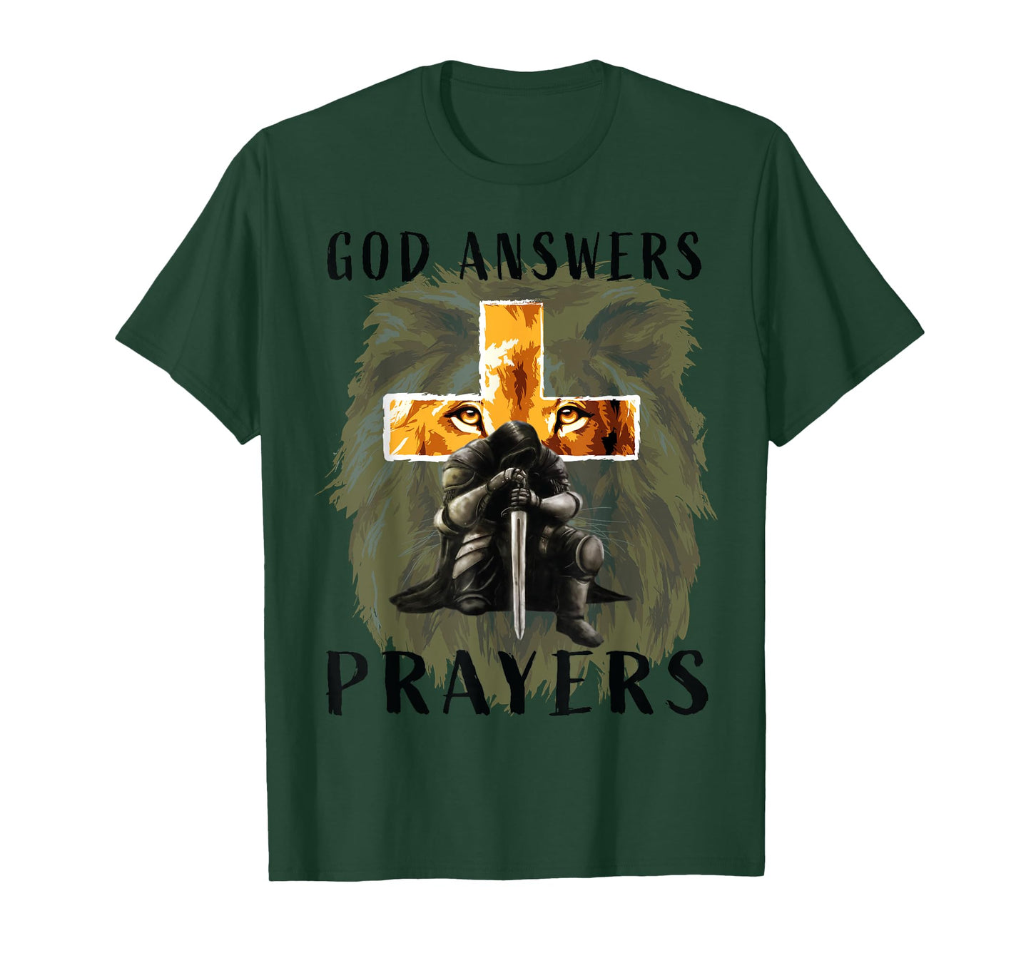 God Jesus Answers Prayers Warrior Men Christian Lion Graphic T-Shirt