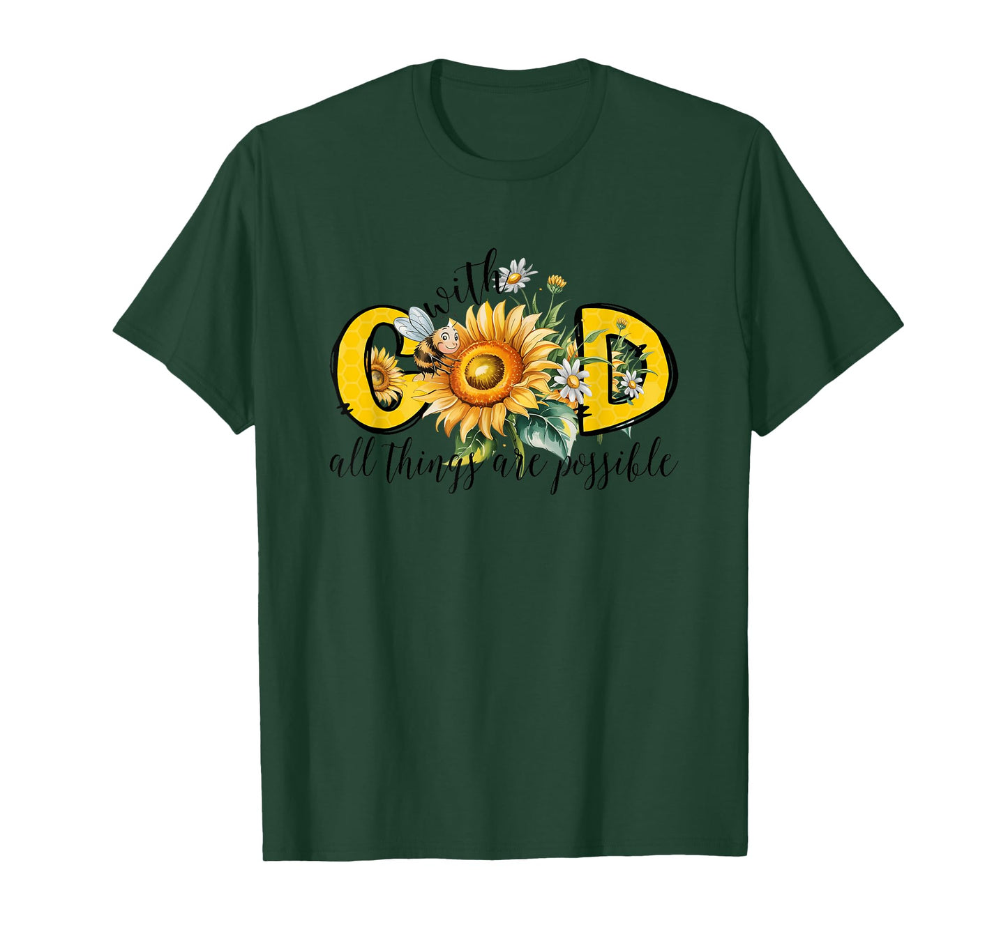 God Sunflower Bee Honeycomb Floral Art T-Shirt