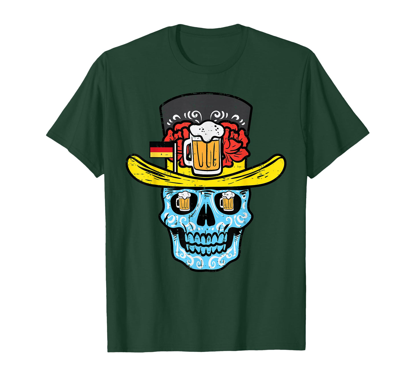 Oktoberfest Sugar Skull Sombrero German Mexican Men Women T-Shirt