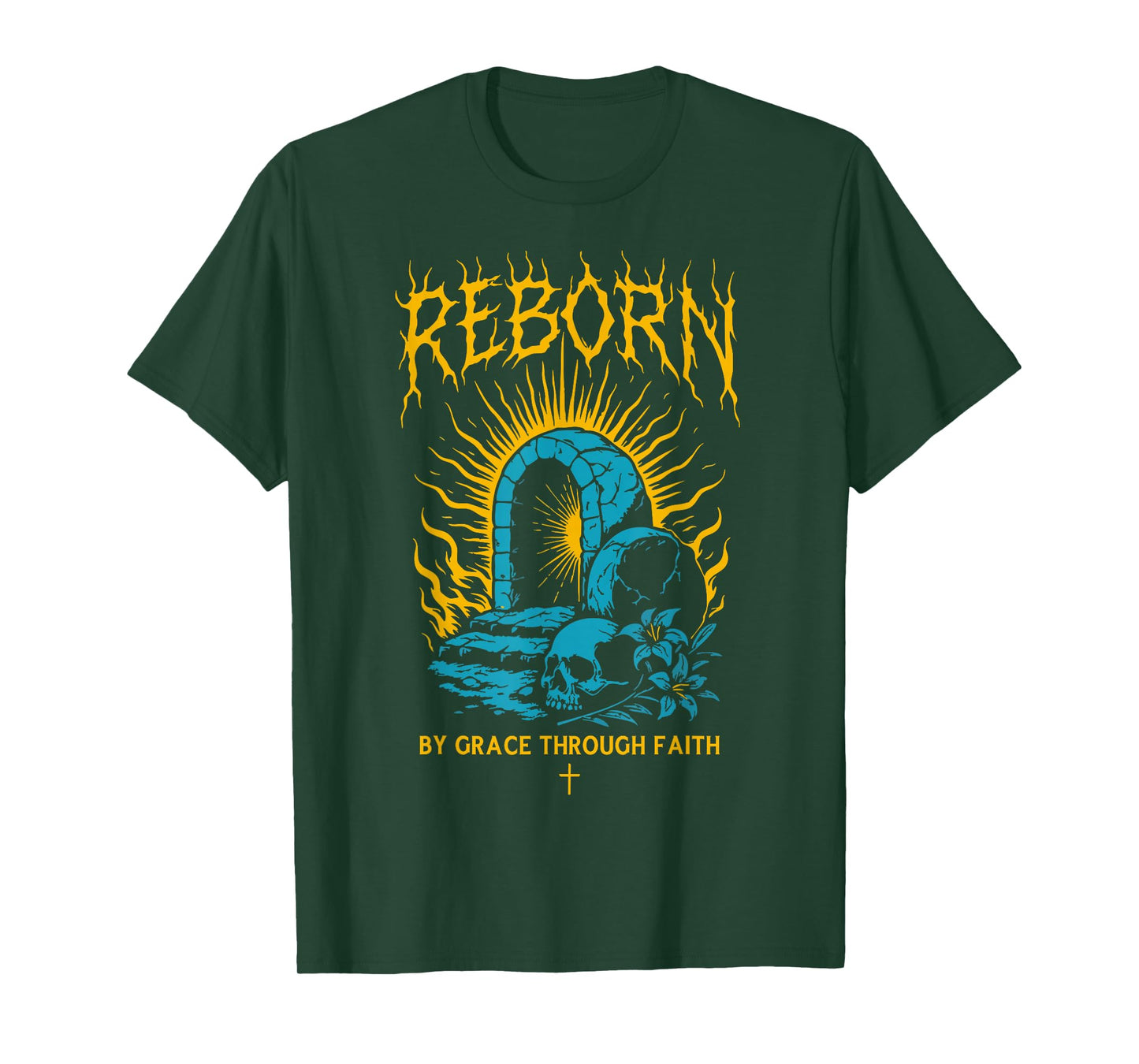 Reborn by Grace Through Faith Christian Gothic Ephesians 2:8 T-Shirt