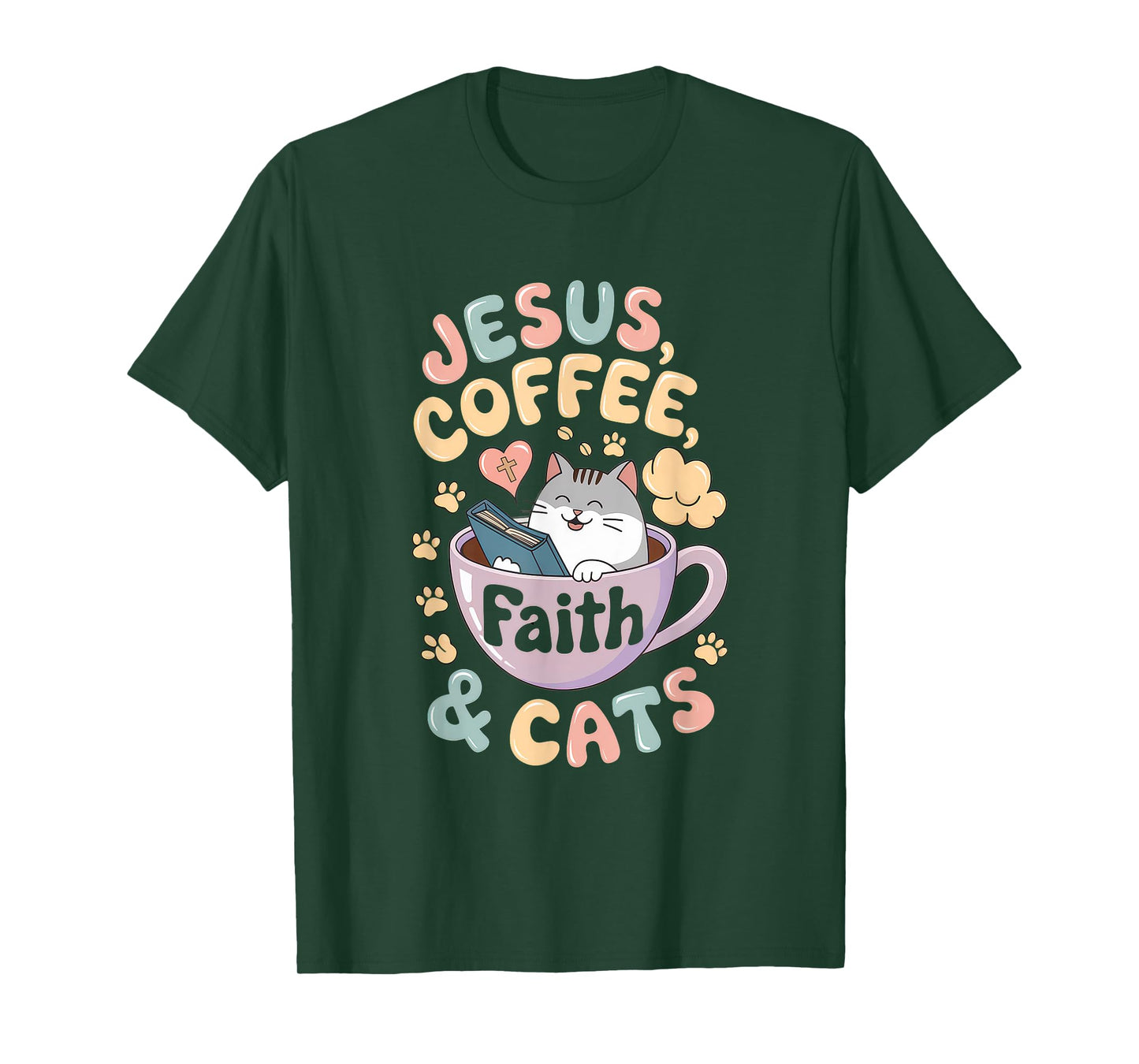 Jesus Coffee Cats Funny Cute Design Jesus Lovers Christian T-Shirt
