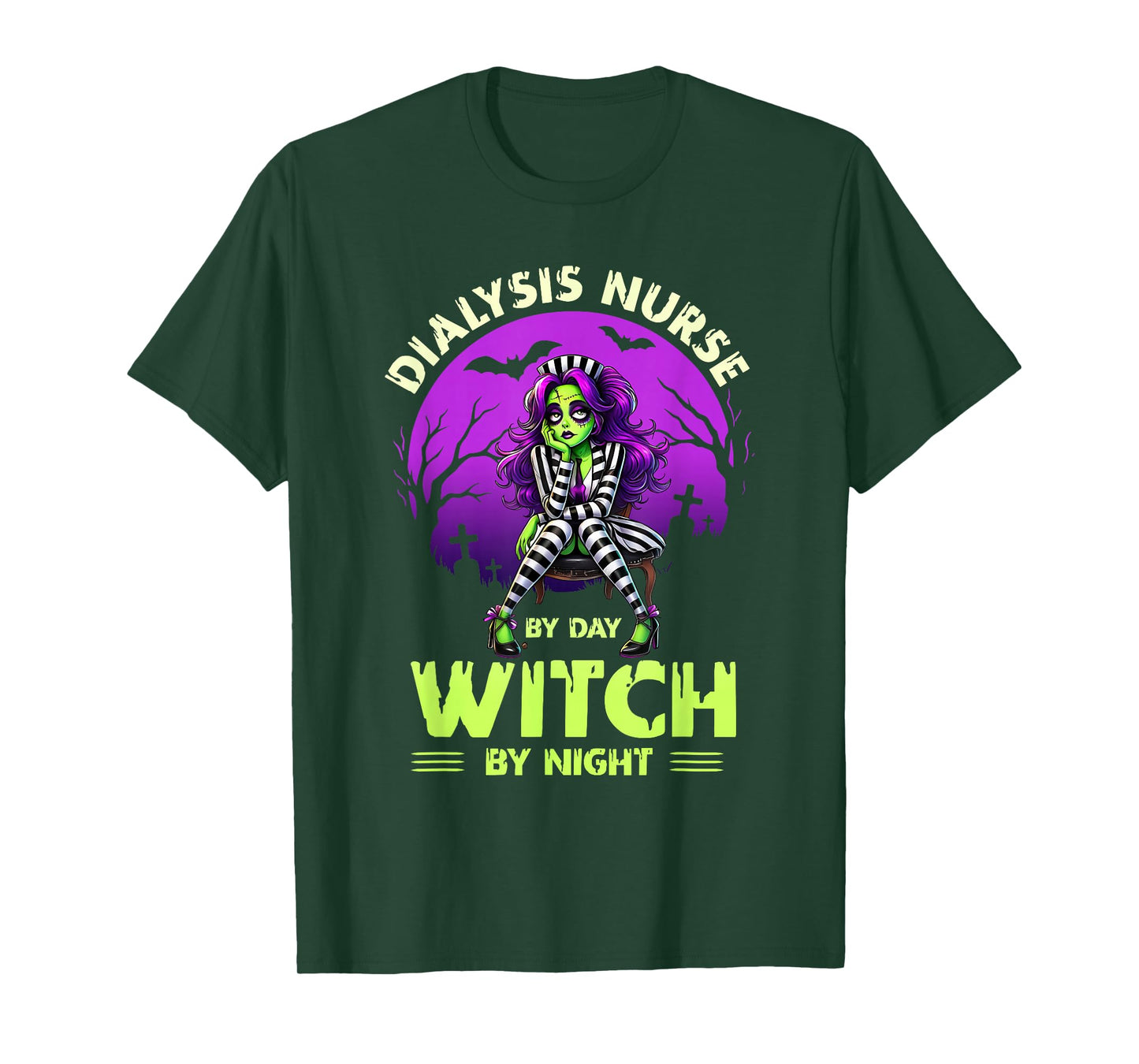 Dialysis Nurse by Day Witch by Night Halloween Nephrology T-Shirt