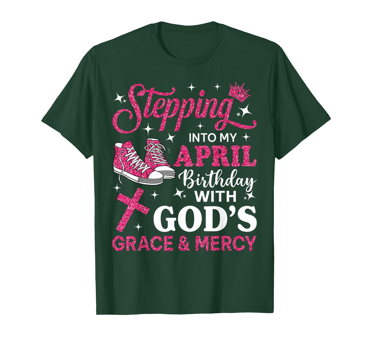 Stepping Into My April Birthday Women Girl Pink Sneakers T-Shirt