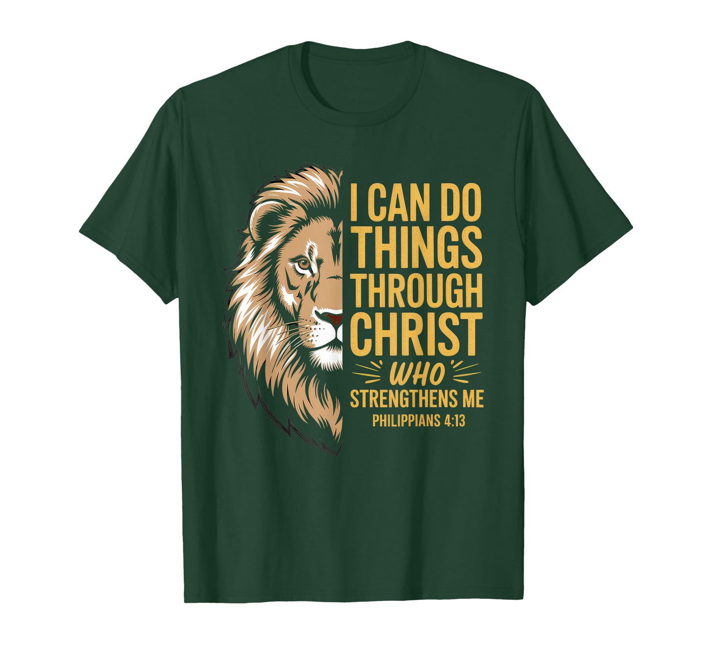 Christian Tshirt Philippians 4:13 Religious Lion Strengthens T-Shirt