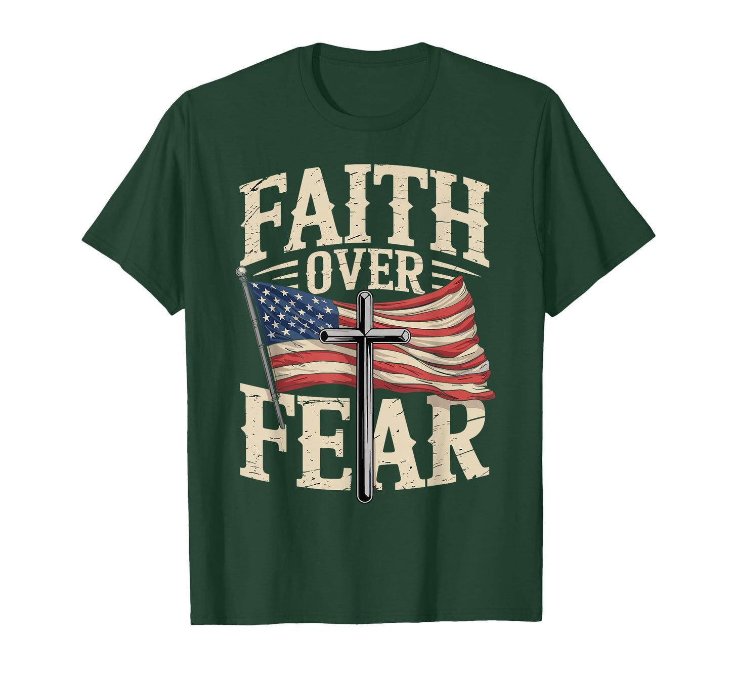 Faith Over Fear American Flag Cross T-Shirt