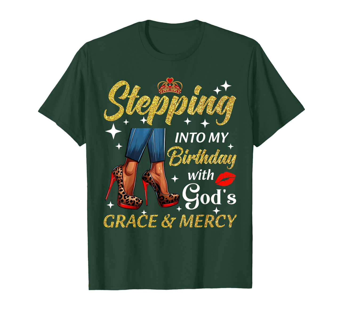 Stepping Into My Birthday Leopard High Heel Bday Women Girls T-Shirt