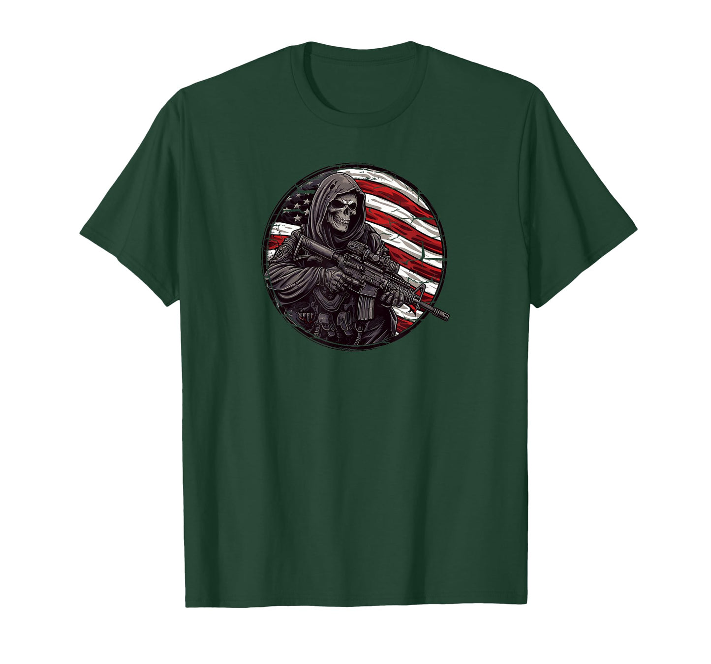 Grim Reaper Death Skeleton Halloween American Flag T-Shirt