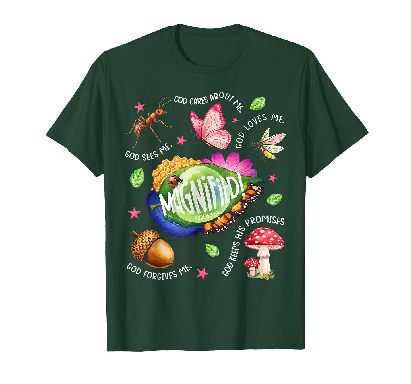 Magnified Smallest Insects Psalm 34:3 Insects VBS 2025 T-Shirt