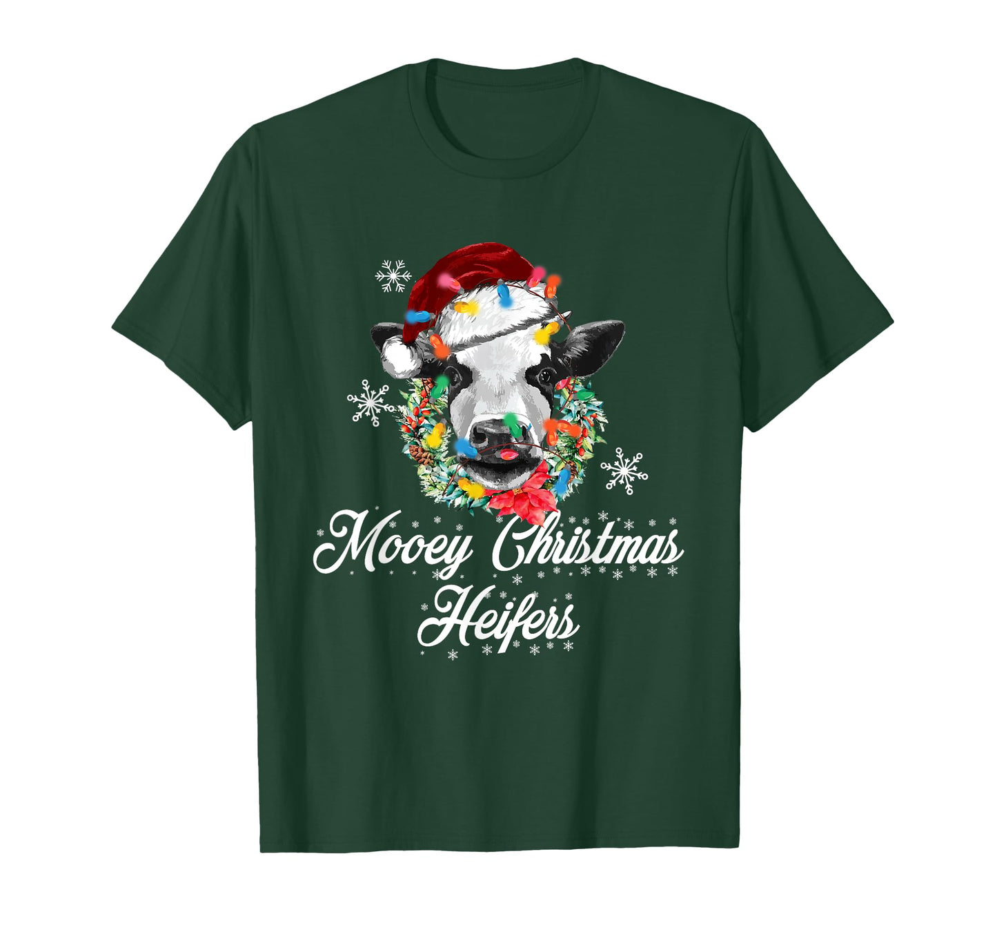 Mooey Christmas Heifers Santa Cow Christmas Lights Funny T-Shirt